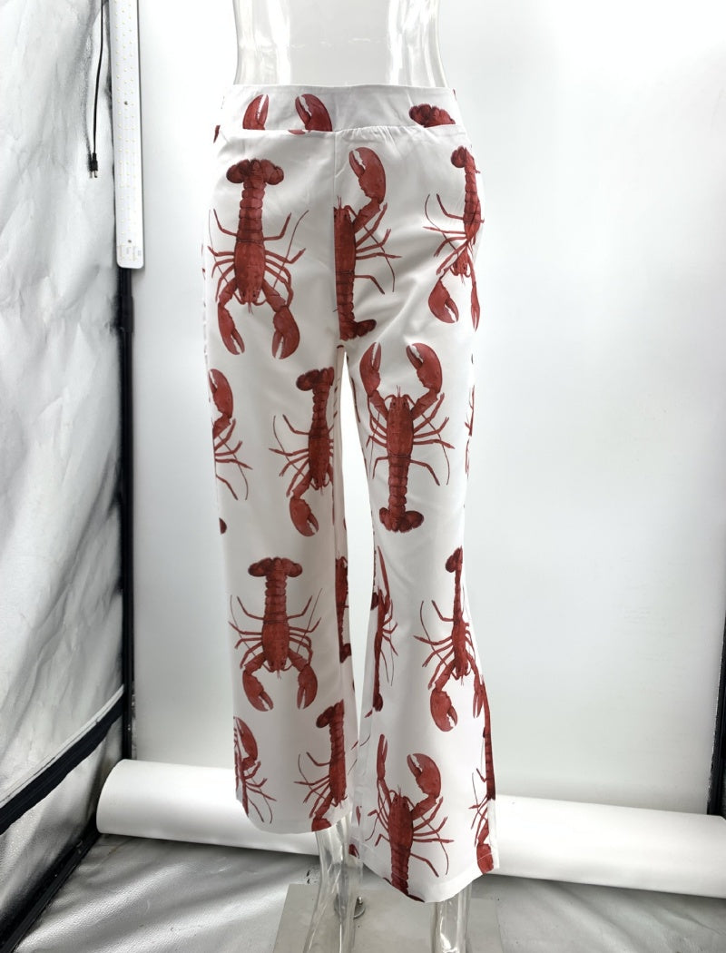 Lobster Print Bow Tie Casual Two-piece Set