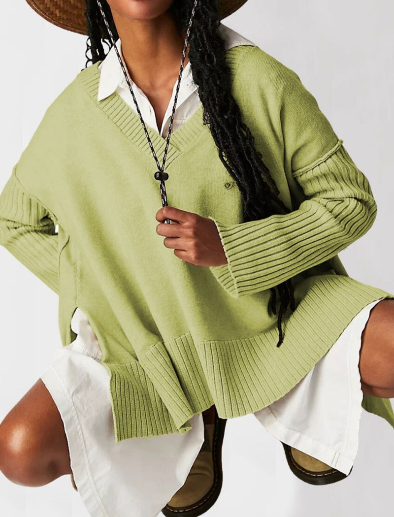 Oversized V-Neck Pullover Top