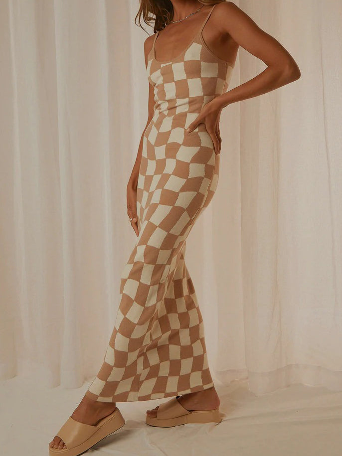 Checkered Bodycon Maxi Dress