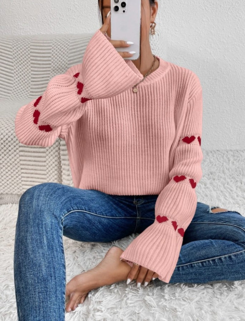 Knit Sweater with Heart Detail on Sleeves