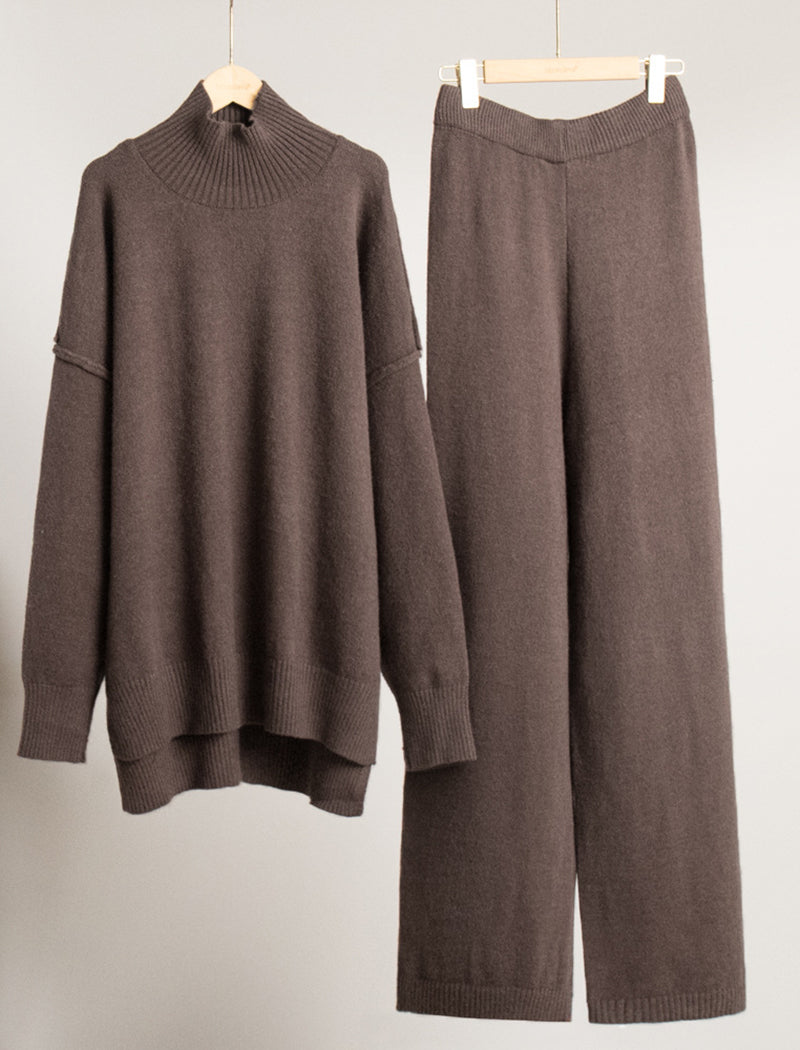 Knit Turtleneck Sweater and Wide-Leg Pants Set