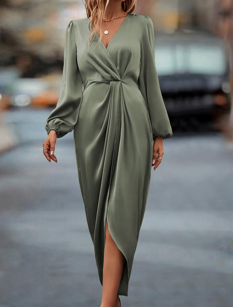 Draped Long Sleeve Midi Dress