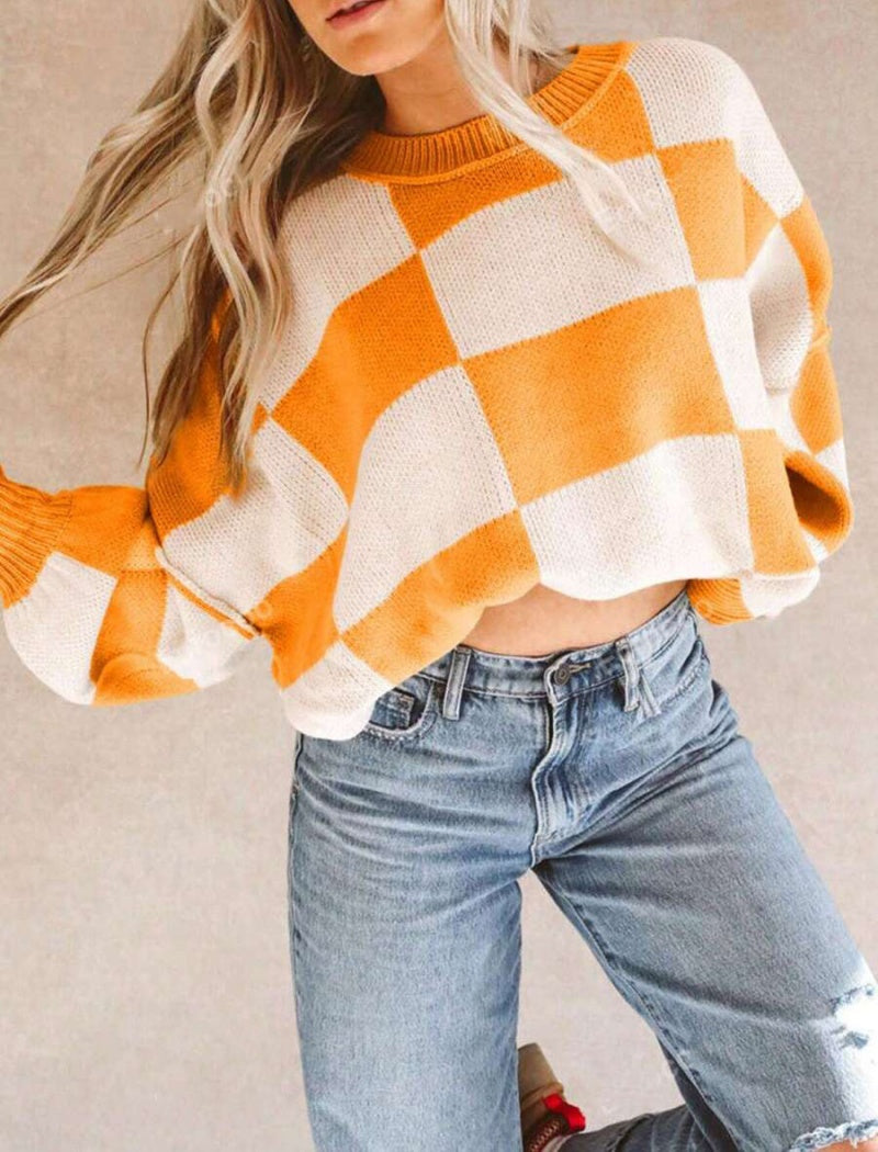 Oversized Plaid Knit Sweater