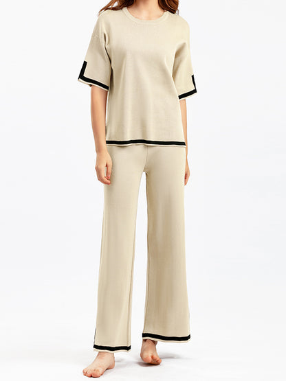 Slit Shirt and High-Waist Pants Set