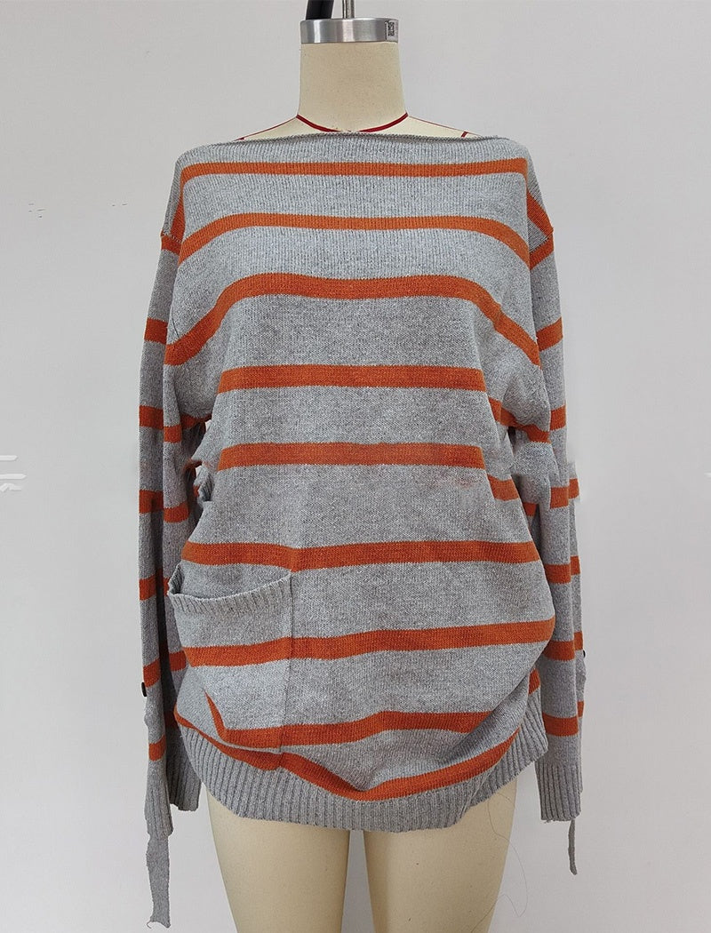 Colorblock Striped Loose Knit Sweater