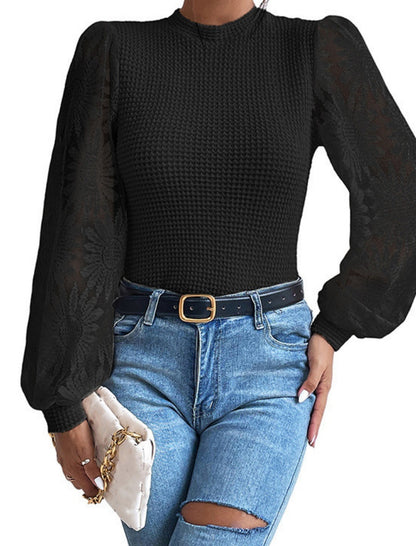 Lace-Panel Sleeve Pullover