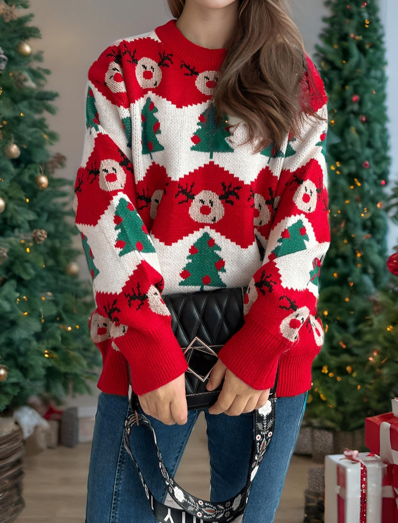 Festive Reindeer and Tree Knit Sweater