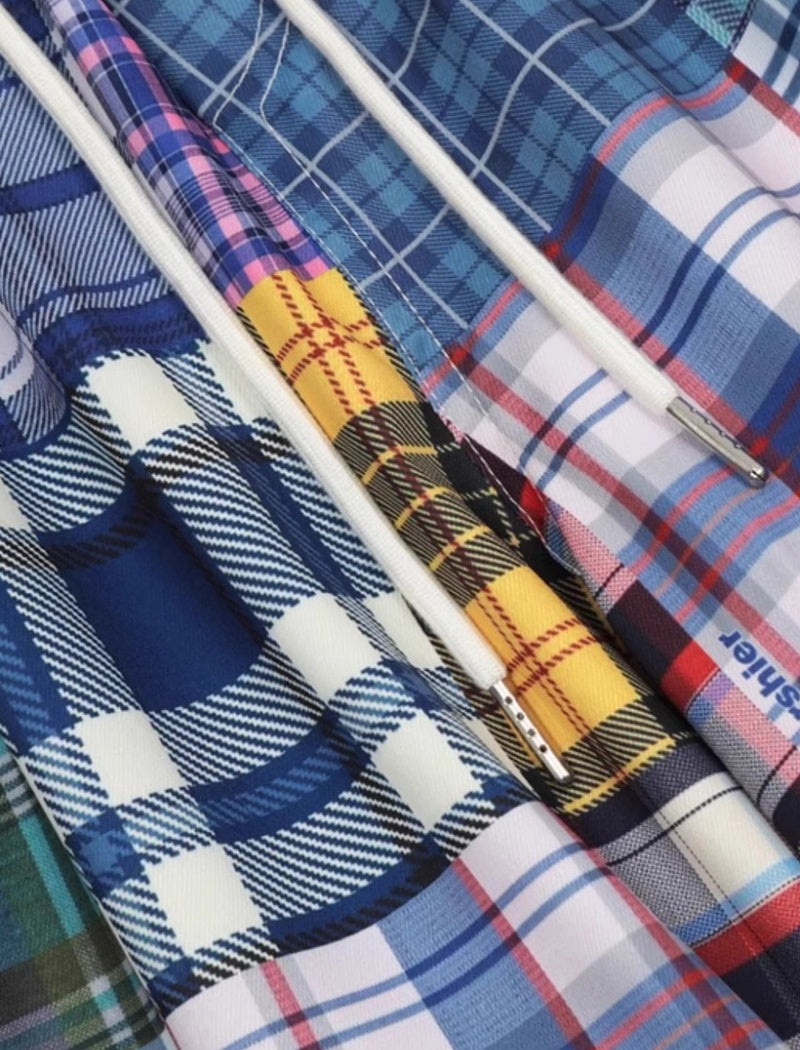 Patchwork Plaid Drawstring Pants
