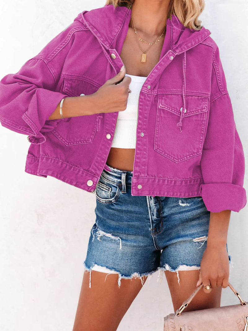 Cropped Hooded Denim Jacket