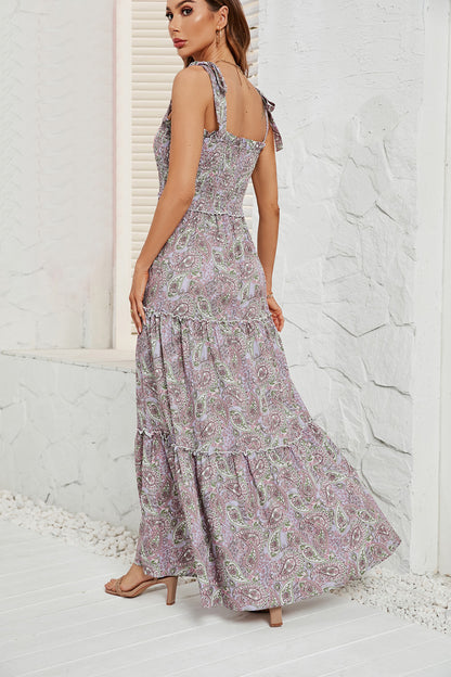 DVI407010D Smocked Paisley Print Maxi Dress