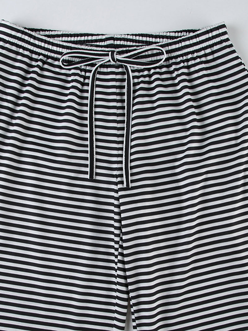 Drawstring Striped Wide-Leg Pants