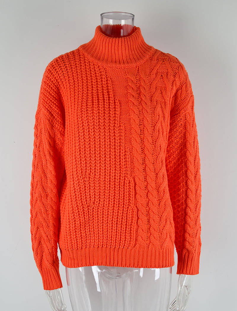 Loose Half-High Neck Cable Knit Sweater