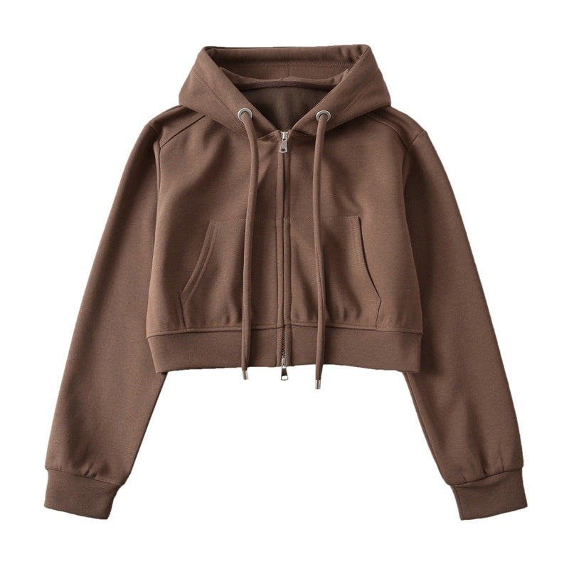 Cropped Zip-Up Hoodie with Drawstrings