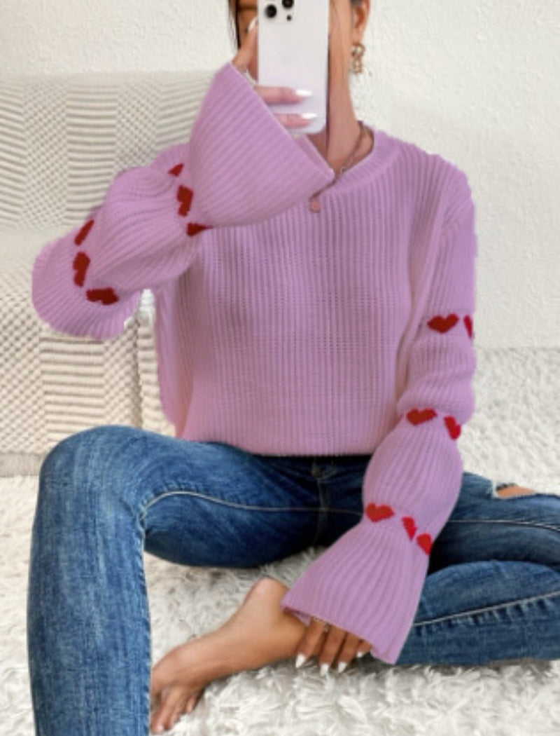 Knit Sweater with Heart Detail on Sleeves