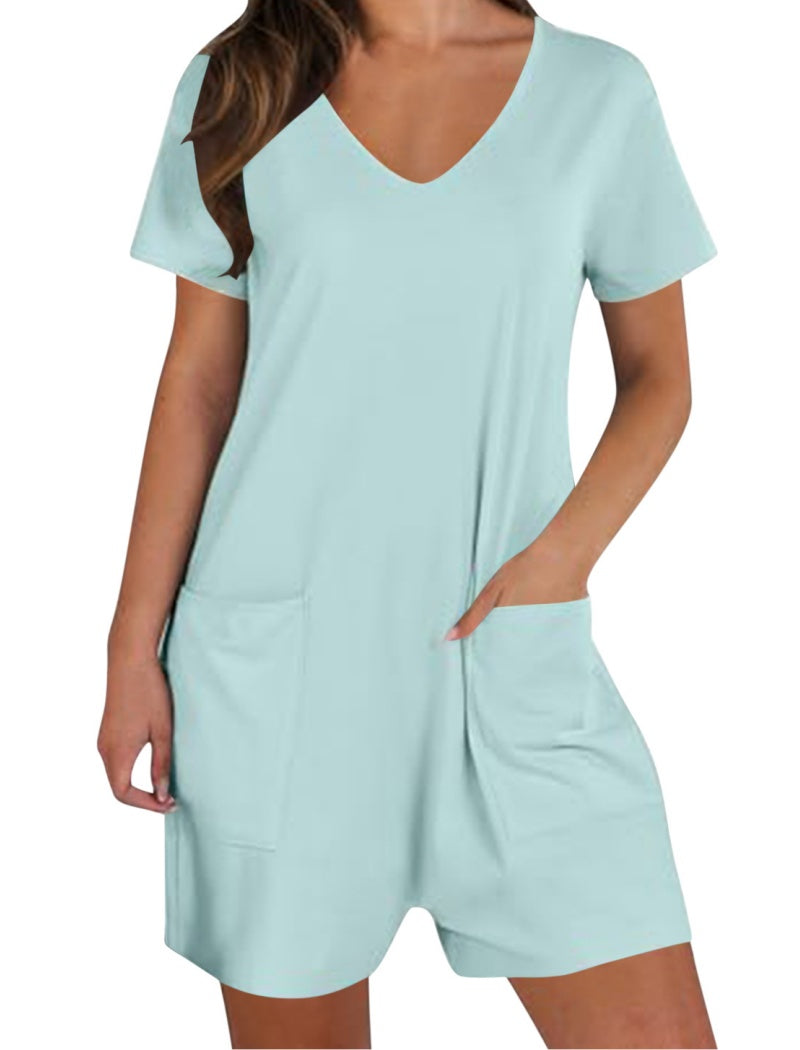 Double Pocket Short Sleeve Romper