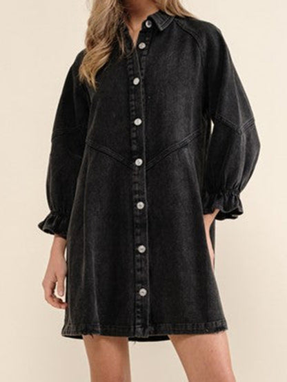 Solid Button-Up Shirt Dress