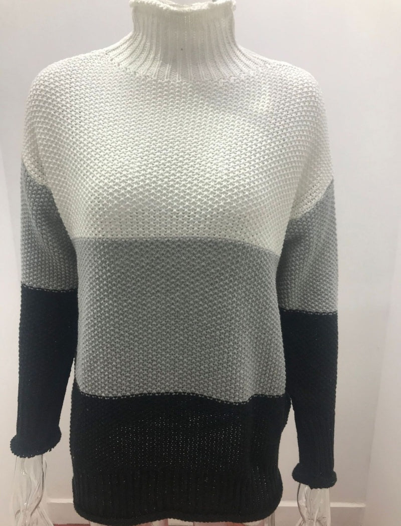 Colorblock Knit Turtleneck Sweater