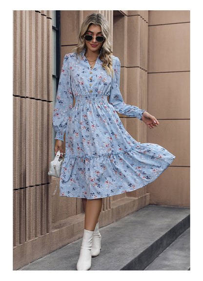 Floral Print Long Sleeve Midi Dress