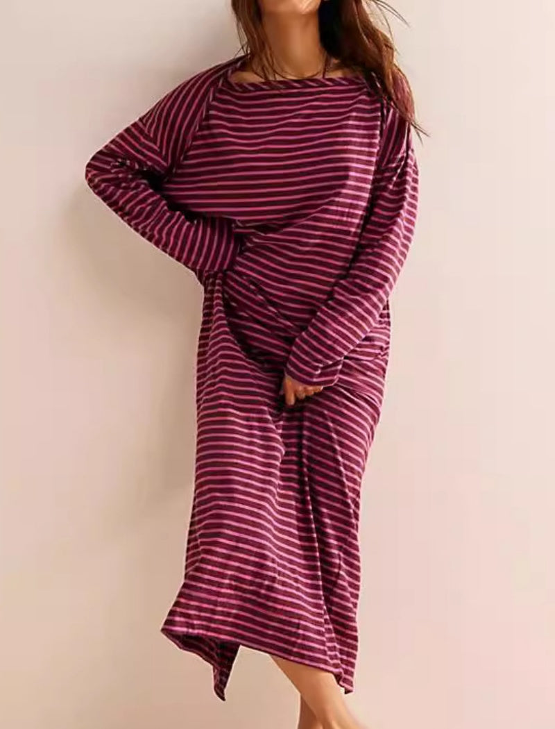 Long-sleeve Pullover Color-block Dress