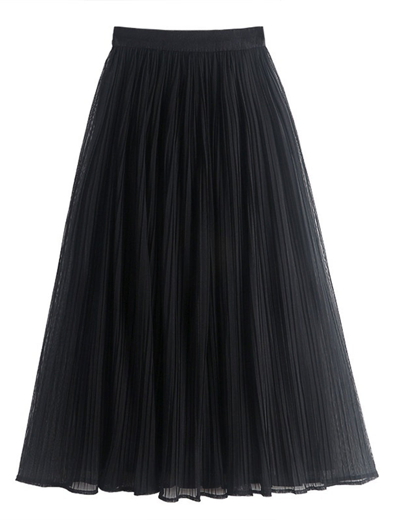 Reversible Pleated A-Line Midi Skirt with Mesh Details