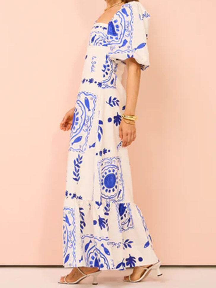 Floral Print Puff Sleeve Maxi Dress