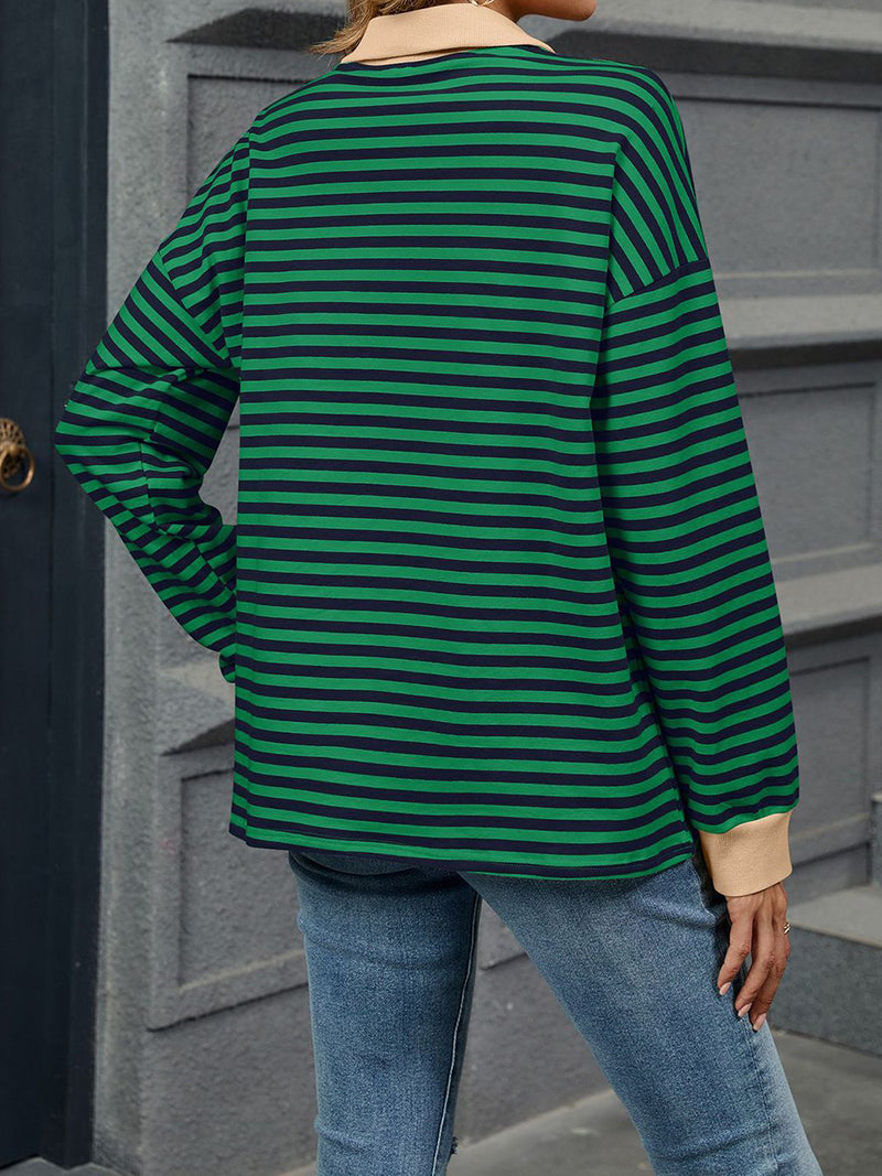 Striped Polo Neck Top