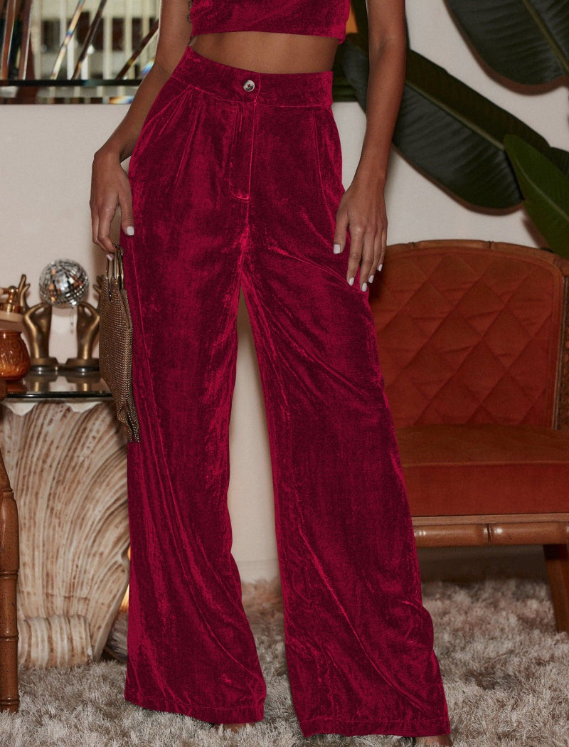 Velvet Wide-Leg Pants