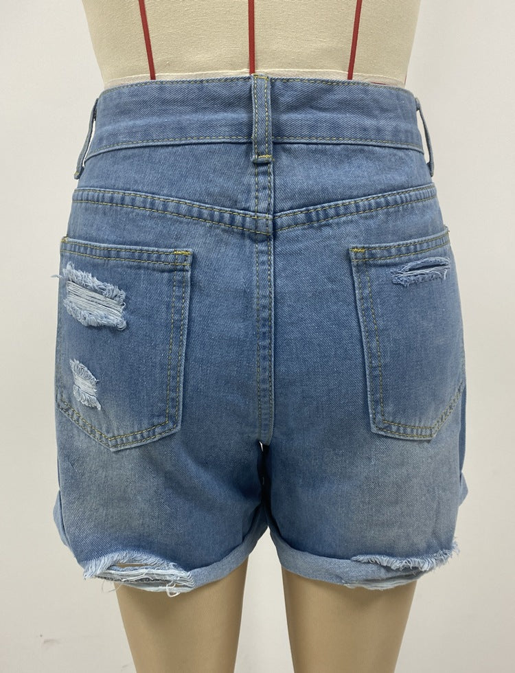 Ripped Straight-Leg Denim Shorts