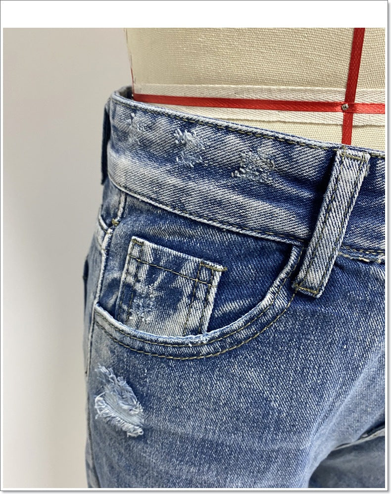 Ripped Denim A-Line Frayed Shorts