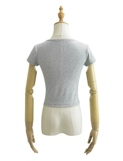 V-Neck Buttoned Short Sleeve Tee