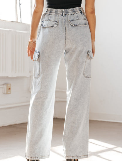 High-Waisted Cargo Style Straight Jeans