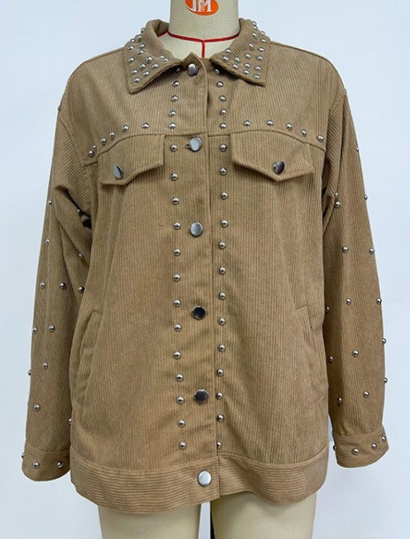 Studded Corduroy Button-Up Jacket