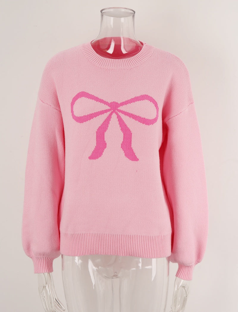 Crew Neck Sweater with Bow Graphic