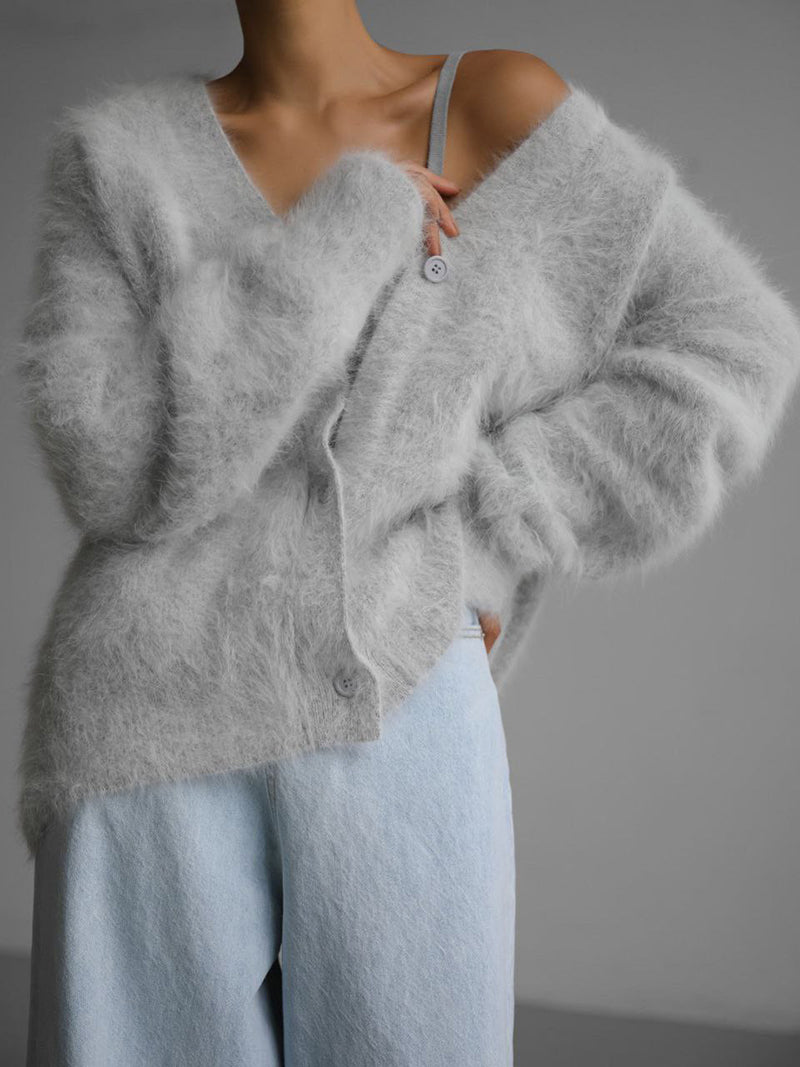 Button-Front Fuzzy Cardigan