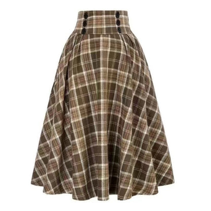 High-Waisted Plaid A-Line Skirt