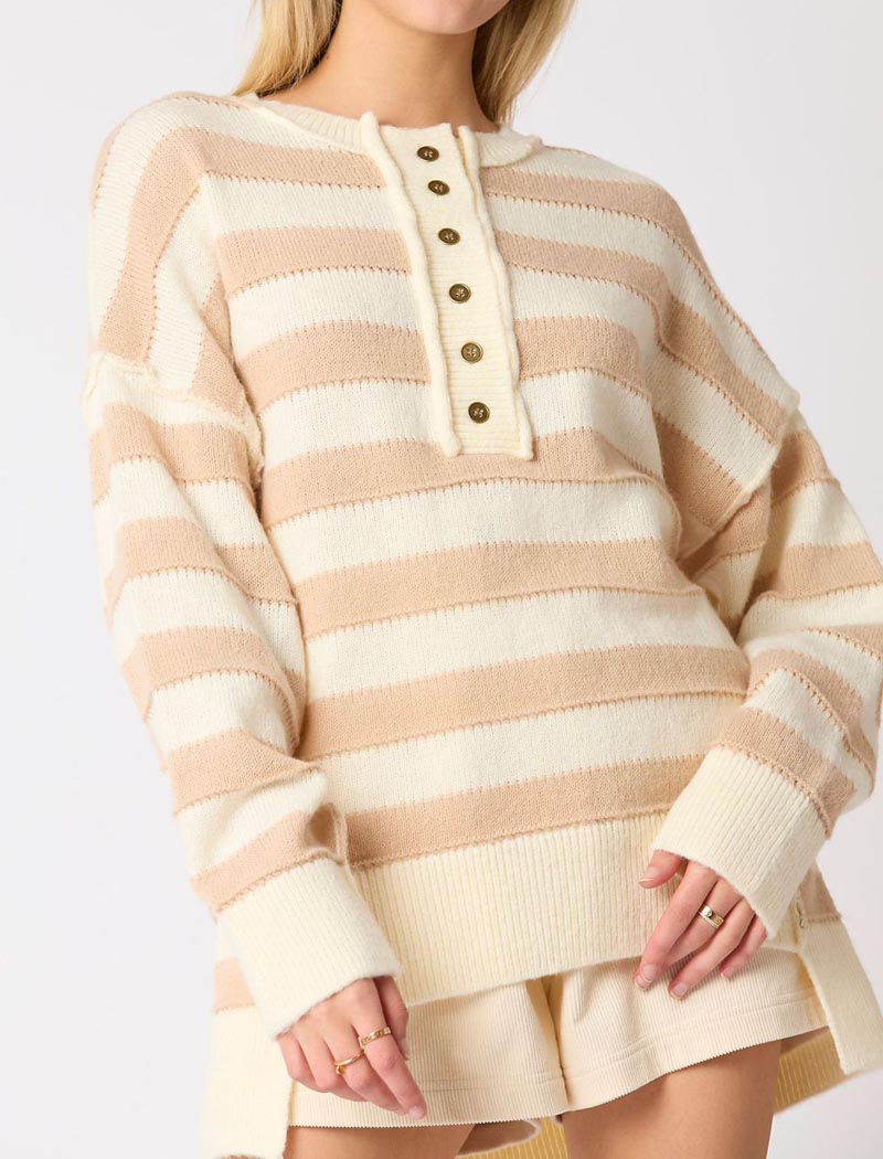 Striped Buttoned Oversized Sweater