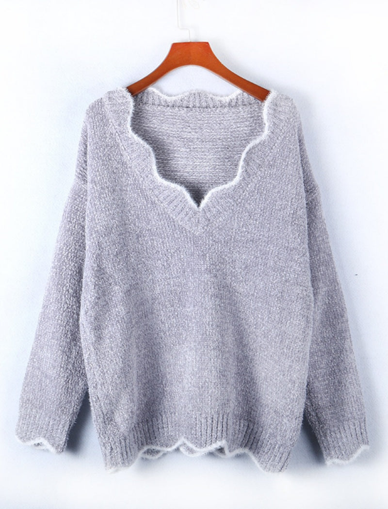 Scallop Trim Knit Sweater