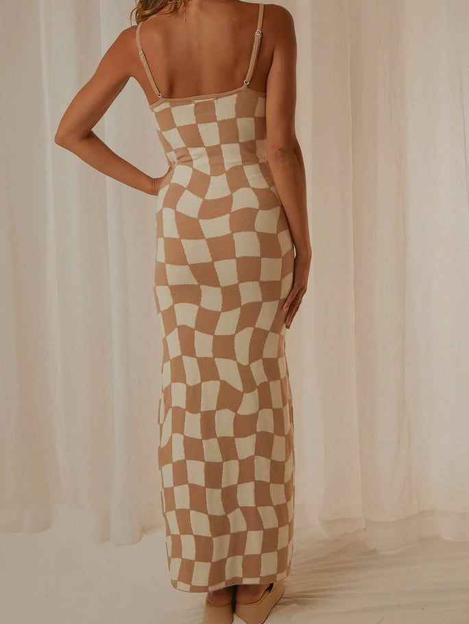 Checkered Bodycon Maxi Dress