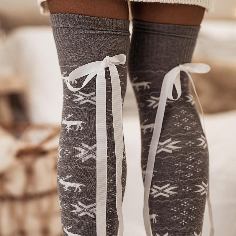 Snowflake Print Over-the-Knee Socks