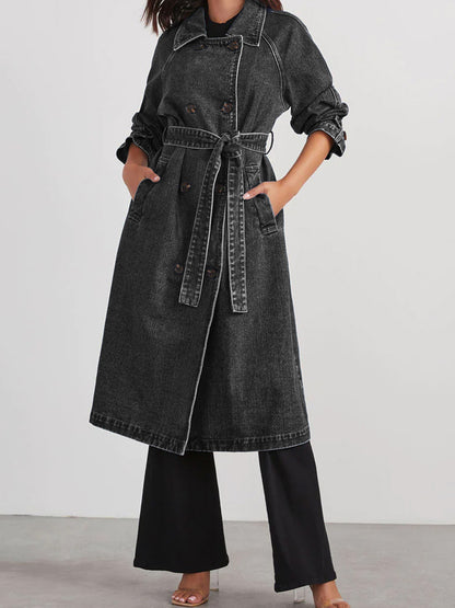 Long Denim Button-Front Coat