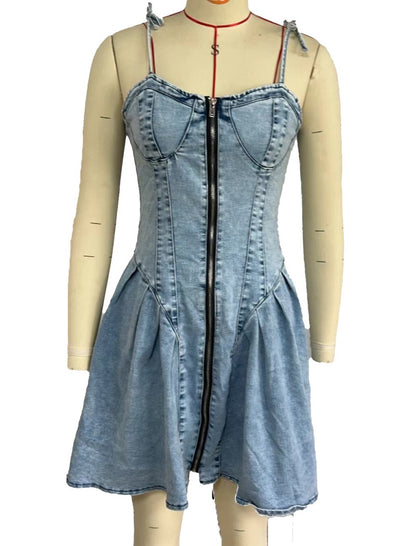 Zipper Front Denim Mini Dress