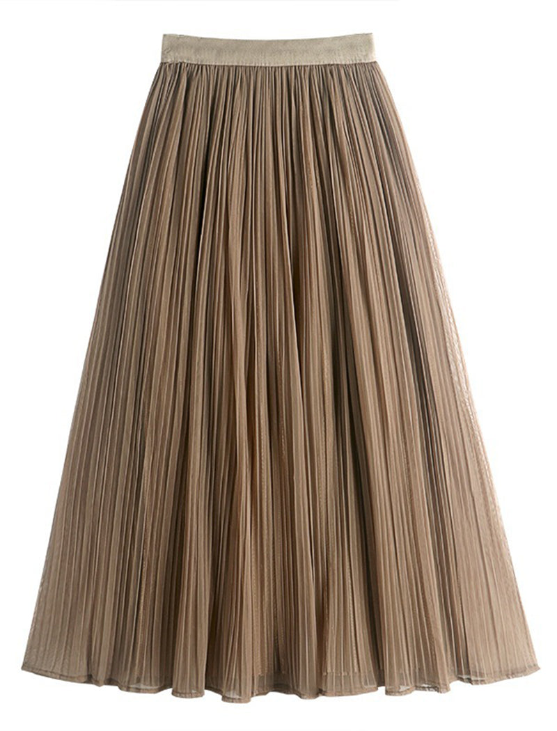 Reversible Pleated A-Line Midi Skirt with Mesh Details