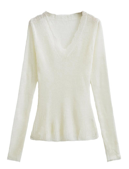 Fitted V-Neck Knit Top