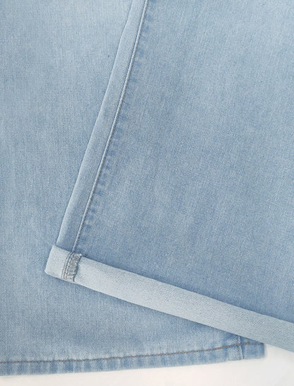 Pleated High-Waisted Denim Pants