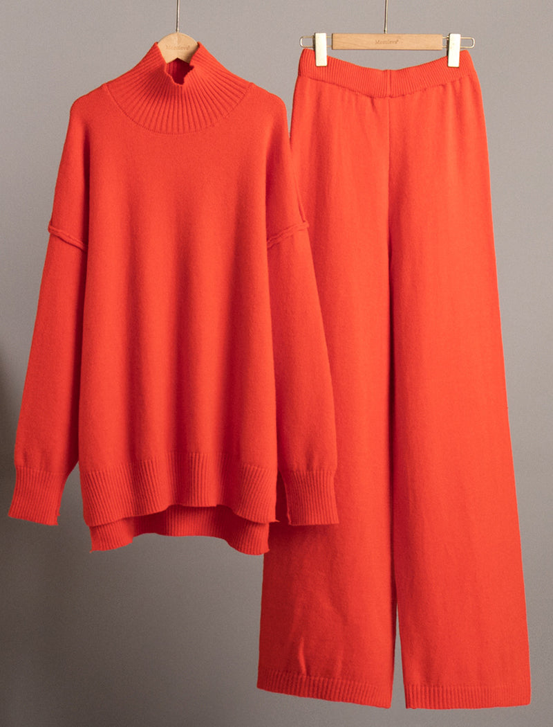 Knit Turtleneck Sweater and Wide-Leg Pants Set