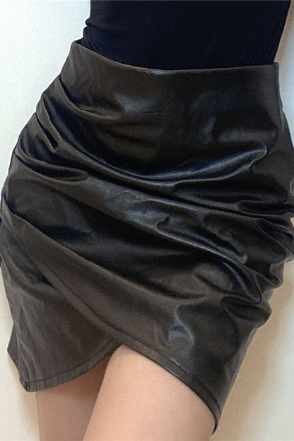 Faux Leather Ruched Mini Skirt