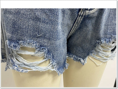 Ripped Denim A-Line Frayed Shorts