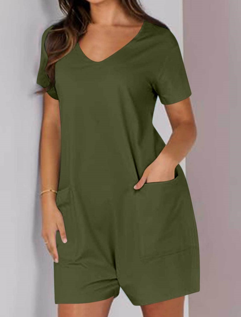 Double Pocket Short Sleeve Romper