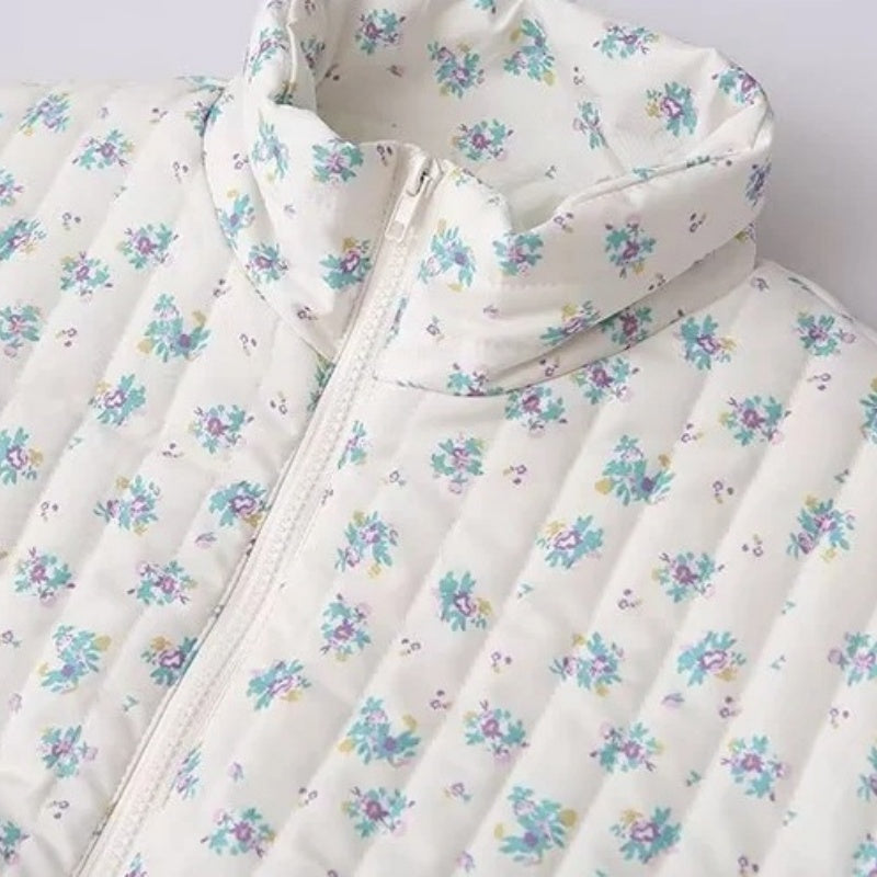 Floral Print Zip-Up Jacket with Elastic Hem