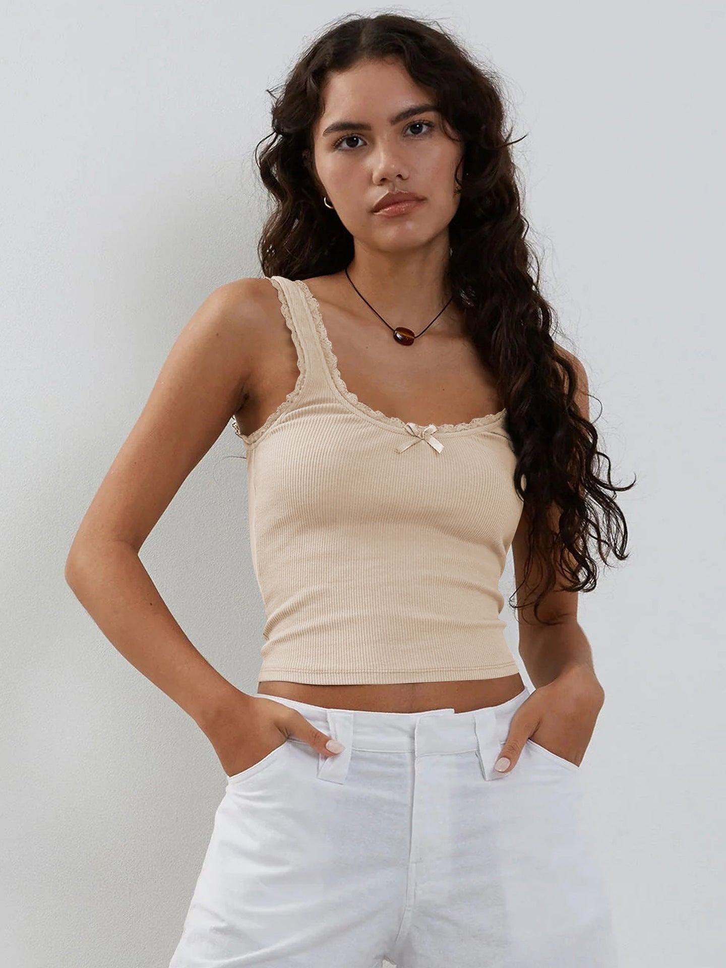 Lace Trim Knit Crop Top